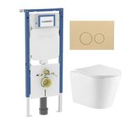 QeramiQ Dely Pack WC - 36,3x51,7cm - à fond creux - sans bride - réservoir encastré Geberit UP720 - abattant WC softclose 35 mm - plaque de déclenchement taupe - boutons rectangulaires - mat beige SW5
