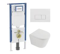 QeramiQ Dely Pack WC - 36,3x51,7cm - à fond creux - sans bride - réservoir encastré Geberit UP720 - abattant WC à fermeture douce - plaque de commande en métal noir mat - boutons ronds - beige mat SW1