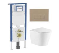 QeramiQ Dely Pack WC - 36,3x51,7cm - à fond creux - sans bride - réservoir encastré Geberit UP720 - abattant WC softclose 35 mm - plaque de commande en cuivre - boutons rectangulaires - noir mat SW102