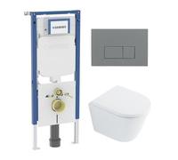 QeramiQ Dely Pack WC - 36,3x51,7cm - à fond creux - sans bride - réservoir encastré Geberit UP720 - abattant WC à fermeture douce - plaque de déclenchement taupe - boutons rectangulaires - mat beige S