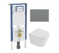 QeramiQ Dely Pack WC - 36,3x51,7cm - à fond creux - sans bride - réservoir encastré Geberit UP720 - abattant WC à fermeture douce - plaque de commande en cuivre - boutons rectangulaires - beige mat SW
