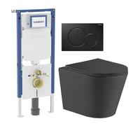 QeramiQ Dely Pack WC - 36.3x51.7cm - à fond creux - sans bride - réservoir encastré Geberit UP720 - abattant WC softclose 35 mm - plaque de déclenchement en laiton brossé - boutons rectangulaires - bl