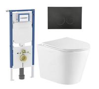 QeramiQ Dely Pack WC - 36,3x51,7cm - à fond creux - sans bride - réservoir encastré Geberit UP720 - abattant WC softclose 35 mm - plaque de commande en métal noir mat - boutons rectangulaires - blanc