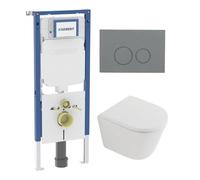 QeramiQ Dely Pack WC - 36,3x51,7cm - à fond creux - sans bride - réservoir encastré Geberit UP720 - abattant WC à fermeture douce - plaque de commande en cuivre - boutons ronds - beige mat SW1026254/S