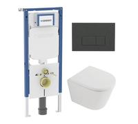 QeramiQ Dely Pack WC - 36.3x51.7cm - à fond creux - sans bride - réservoir encastré Geberit UP720 - abattant WC à fermeture douce - plaque de déclenchement blanche brillante - boutons ronds - beige ma
