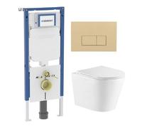 QeramiQ Dely Pack WC - 36.3x51.7cm - à fond creux - sans bride - réservoir encastré Geberit UP720 - abattant WC softclose 35 mm - plaque de déclenchement en laiton brossé - boutons rectangulaires - be