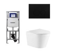 QeramiQ Dely Pack WC - 36.3x51.7cm - à fond creux - sans bride - réservoir WC attenant Geberit UP320 - abattant WC softclose - plaque de déclenchement noire mate - boutons ronds - blanc brillant SW543