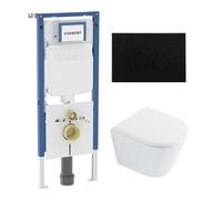 QeramiQ Dely Pack WC - 36.3x51.7cm - à fond creux - sans bride - réservoir WC attenant Geberit UP720 - abattant WC softclose 35 mm - plaque de déclenchement en cuivre - boutons ronds - beige mat SW102