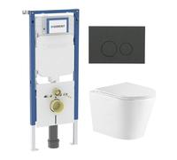 QeramiQ Dely Pack WC - réservoir encastré Geberit UP720 - plaque de déclenchement blanche - abattant WC softclose 35 mm - noir mat SW1026255/SW1237202/SW1102376/SW1026255