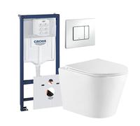 QeramiQ Dely Pack WC - réservoir encastré Grohe - plaque de déclenchement blanche - WC - abattant - blanc mat 0720003/0729205/sw543432/