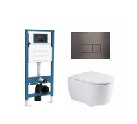 QeramiQ Dely Swirl Ensemble de WC - réservoir encastré QeramiQ Flush - abattant 35mm - plaque de commande métal gunmetal - boutons rectangulaires - blanc brillant SW1026256/SW1448813/SW1159505/SW70619
