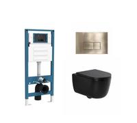 QeramiQ Dely Swirl Ensemble de WC - réservoir encastré QeramiQ Flush - abattant 35mm - plaque de commande en métal laiton brossé - boutons rectangulaires - noir mat SW1026258/SW1448813/SW1000769/SW706