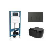 QeramiQ Dely Swirl Ensemble de WC - réservoir encastré QeramiQ Flush - abattant mince - plaque de commande en plastique anthracite mat - boutons rectangulaires - noir mat SW1026258/SW1448813/SW1000768