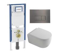 QeramiQ Dely Swirl Ensemble WC - 36.3x51.7cm - Geberit UP720 Duofix Sigma réservoir encastré - abattant 35mm - plaque de commande gunmetal - boutons rectangulaires - blanc brillant SW1237202/SW706199/