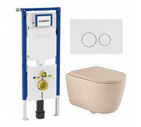QeramiQ Dely Swirl Ensemble WC - 36.3x51.7cm - réservoir encastré Geberit UP720 Duofix Sigma - abattant 35mm - plaque de commande blanche brillante - boutons ronds - beige mat SW1237202/SW706186/SW100