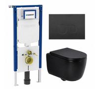 QeramiQ Dely Swirl Ensemble WC - 36.3x51.7cm - réservoir encastré Geberit UP720 Duofix Sigma - abattant 35mm - plaque de commande métallique noir mat - boutons ronds - noir mat SW1237202/SW706192/SW10