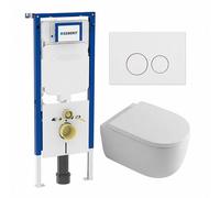 QeramiQ Dely Swirl Ensemble WC - 36.3x51.7cm - réservoir encastré Geberit UP720 Duofix Sigma - abattant 35mm - plaque de commande blanche brillante - boutons ronds - blanc brillant SW1237202/SW706186/