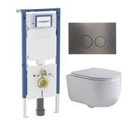 QeramiQ Dely Swirl Ensemble WC - 36.3x51.7cm - réservoir encastré Geberit UP720 Duofix Sigma - abattant fin - plaque de commande gunmetal - boutons ronds - blanc brillant SW1237202/SW706198/SW1159504/