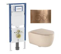 QeramiQ Dely Swirl Ensemble WC - 36.3x51.7cm - réservoir encastré Geberit UP720 Duofix Sigma - abattant fin - plaque de commande cuivrée - boutons ronds - beige mat SW1237202/SW706196/SW1000770/SW1026