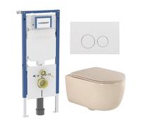 QeramiQ Dely Swirl Ensemble WC - 36.3x51.7cm - réservoir encastré Geberit UP720 Duofix Sigma - abattant fin - plaque de commande blanche brillante - boutons ronds - beige mat SW1237202/SW706186/SW1000