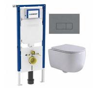QeramiQ Dely Swirl Ensemble WC - 36.3x51.7cm - réservoir encastré Geberit UP720 Duofix Sigma - abattant fin - plaque de commande gris clair - boutons rectangulaires - blanc mat SW1237202/SW1102375/SW1