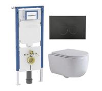 QeramiQ Dely Swirl Ensemble WC - 36.3x51.7cm - réservoir encastré Geberit UP720 Duofix Sigma - abattant slim - plaque de commande noire mate - boutons ronds - blanc brillant SW1237202/SW706188/SW11595