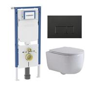 QeramiQ Dely Swirl Ensemble WC - 36.3x51.7cm - réservoir encastré Geberit UP720 Duofix Sigma - abattant slim - plaque de commande noire mate - boutons rectangulaires - blanc mat SW1000766/Sw1026257/SW