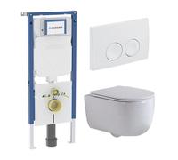 QeramiQ Dely Swirl Ensemble WC - 36.5x53cm - réservoir encastré Geberit UP720 Duofix Sigma - abattant fin - plaque de commande Delta blanche - boutons ronds - blanc mat SW730486/SW1237202/SW1000766/SW