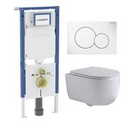 QeramiQ Dely Swirl Ensemble WC - 36,5x53cm - réservoir encastré Geberit UP720 Duofix Sigma - abattant fin - plaque de commande Sigma blanche - boutons ronds - blanc mat SW1237202/0700518/SW1000766/SW1
