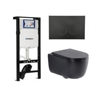 QeramiQ Dely Swirl Pack WC - 36.3x51.7cm - réservoir encastré Geberit UP320 - abattant mince - plaque de commande en métal noir mat - boutons ronds - noir mat SW1381697/SW706192/SW1000768/SW1026258