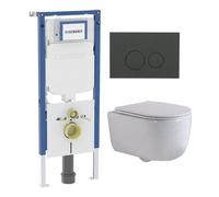 QeramiQ Dely Swirl Pack WC - 36.3x51.7cm - réservoir encastré Geberit UP720 Duofix Sigma - abattant mince - plaque de déclenchement mat anthracite - boutons ronds - blanc mat SW1237202/SW1102376/SW100