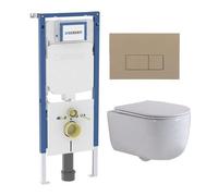 QeramiQ Dely Swirl Pack WC - 36.3x51.7cm - réservoir encastré Geberit UP720 Duofix Sigma - abattant mince - plaque de déclenchement taupe - boutons rectangulaires - blanc mat SW1237202/SW1102379/SW100