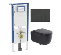 QeramiQ Dely Swirl Pack WC - 36,3x51,7cm - réservoir encastré Geberit UP720 Duofix Sigma - abattant mince - plaque de déclenchement anthracite mat - boutons rectangulaires - noir mat SW1237202 /SW1102