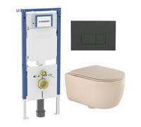 QeramiQ Dely Swirl Pack WC - 36.3x51.7cm - réservoir encastré Geberit UP720 Duofix Sigma - abattant mince - plaque de déclenchement anthracite mat - boutons rectangulaires - beige SW1237202/SW1102377/