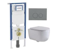 QeramiQ Dely Swirl Pack WC - 36.3x51.7cm - réservoir encastré Geberit UP720 Duofix Sigma - abattant mince - plaque de déclenchement gris clair - boutons ronds - blanc mat SW1237202/SW1102374/SW1000766