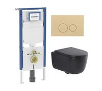 QeramiQ Dely Swirl Pack WC - 36.3x51.7cm - réservoir encastré Geberit UP720 Duofix Sigma - abattant mince - plaque de déclenchement beige - boutons ronds - noir mat SW1237202/SW1102365/SW1000768/SW102