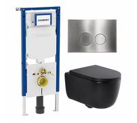 QeramiQ Dely Swirl Pack WC - 36,3x51,7cm - réservoir encastré Geberit UP720 Duofix Sigma - assise 35mm - plaque de déclenchement en acier - boutons ronds - noir mat SW1237202/SW706194/SW1000769/SW1026