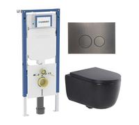 QeramiQ Dely Swirl Pack WC - 36,3x51,7cm - réservoir encastré Geberit UP720 Duofix Sigma - assise 35mm - plaque de commande gunmetal - boutons ronds - noir mat SW1237202/SW706198/SW1000769/SW1026258