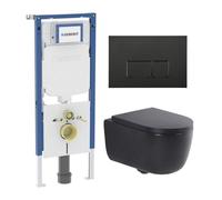 QeramiQ Dely Swirl Pack WC - 36,3x51,7cm - réservoir encastré Geberit UP720 Duofix Sigma - assise 35mm - plaque de déclenchement noire mate - boutons rectangulaires - noir mat SW1000769/SW1026258/SW12
