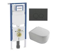QeramiQ Dely Swirl Pack WC - 36,3x51,7cm - réservoir encastré Geberit UP720 Duofix Sigma - assise 35mm - plaque de déclenchement mat anthracite - boutons ronds - blanc brillant SW1237202/SW1102376/SW1