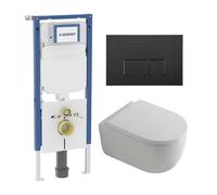 QeramiQ Dely Swirl Pack WC - 36.3x51.7cm - réservoir encastré Geberit UP720 Duofix Sigma - assise 35mm - plaque de déclenchement noire mate - boutons rectangulaires - blanc mat SW1000767/Sw1026257/SW1