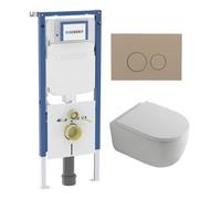 QeramiQ Dely Swirl Pack WC - 36,3x51,7cm - réservoir encastré Geberit UP720 Duofix Sigma - assise 35mm - plaque de déclenchement taupe - boutons ronds - blanc brillant SW1237202/SW1102378/SW1000767/SW