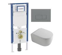 QeramiQ Dely Swirl Pack WC - 36,3x51,7cm - réservoir encastré Geberit UP720 Duofix Sigma - assise 35mm - plaque de déclenchement gris clair - boutons rectangulaires - blanc brillant SW1237202/SW110237