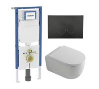 QeramiQ Dely Swirl Pack WC - 36,3x51,7cm - réservoir encastré Geberit UP720 Duofix Sigma - assise 35mm - plaque de déclenchement noire mate - boutons ronds - blanc mat SW1237202/SW706188/SW1000767/SW1