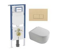 QeramiQ Dely Swirl Pack WC - 36.3x51.7cm - réservoir encastré Geberit UP720 Duofix Sigma - assise 35mm - plaque de déclenchement beige - boutons rectangulaires - blanc mat SW1237202/SW1102366/SW100076