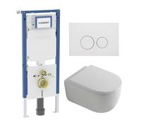 QeramiQ Dely Swirl Pack WC - 36,3x51,7cm - réservoir encastré Geberit UP720 Duofix Sigma - assise 35mm - plaque de commande en métal blanc mat - boutons ronds - blanc brillant SW1237202/SW706190/SW100