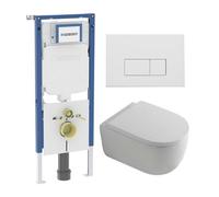QeramiQ Dely Swirl Pack WC - 36,3x51,7cm - réservoir encastré Geberit UP720 Duofix Sigma - assise 35mm - plaque de commande en métal blanc mat - boutons rectangulaires - blanc brillant SW1237202/SW706