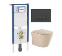 QeramiQ Dely Swirl Pack WC - 36,3x51,7cm - réservoir encastré Geberit UP720 Duofix Sigma - assise de 35 mm - plaque de déclenchement anthracite mat - boutons rectangulaires - beige SW1237202/SW1102377