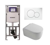 QeramiQ Dely Swirl Pack WC - 36.5x53cm - réservoir encastré Geberit UP320 - 35mm Abattant WC - plaque de déclenchement sigma blanche - boutons ronds - blanc brillant 0701131/0700518/SW1000767/SW102625