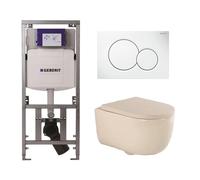 QeramiQ Dely Swirl Pack WC - 36.5x53cm - réservoir encastré Geberit UP320 - 35mm Abattant WC - plaque de déclenchement sigma blanche - boutons ronds - beige 0701131/0700518/SW1000771/SW1026259